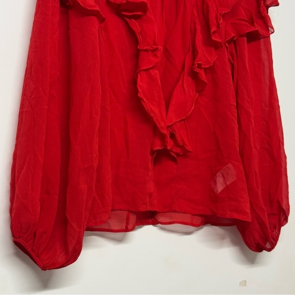 GiAMBATTiSTA VALLi x HM Red Silk Chiffon Blouse Sheer Cascade Ruffle Long Sleeve - Picture 5 of 10